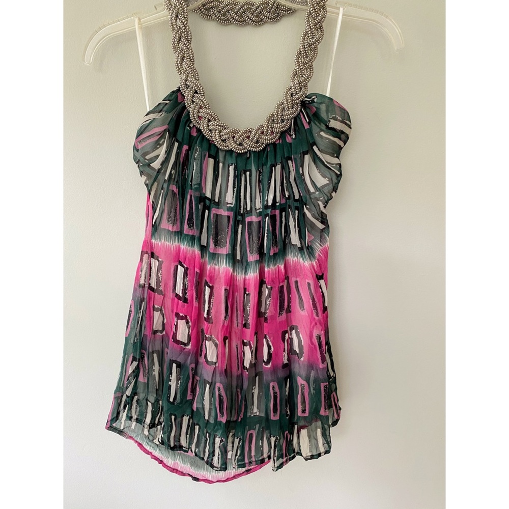 Vintage Y2K Silver Braided Colorful Halter Top